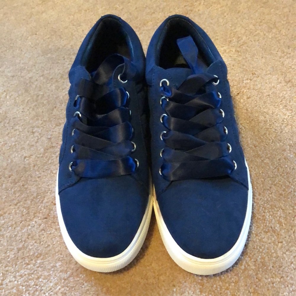 Navy Blue Tennis Shoes with ribbon laces...NWOT
